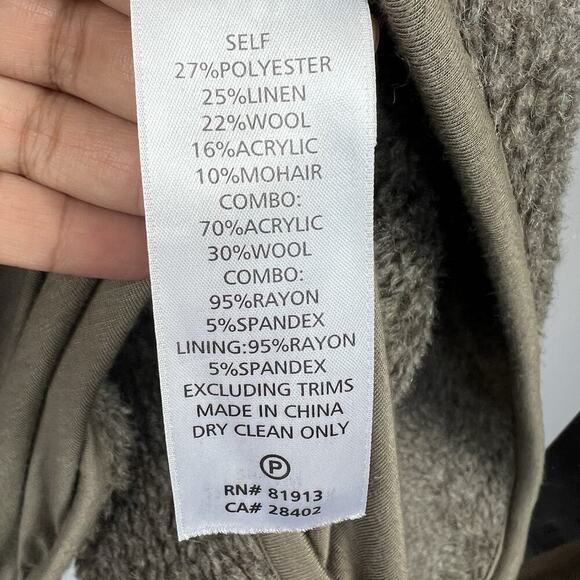 Plenty by Tracy Reese Taupe Sherpa Wool Blend Mohair Jacket Coat Sz P/S - Picture 16 of 16
